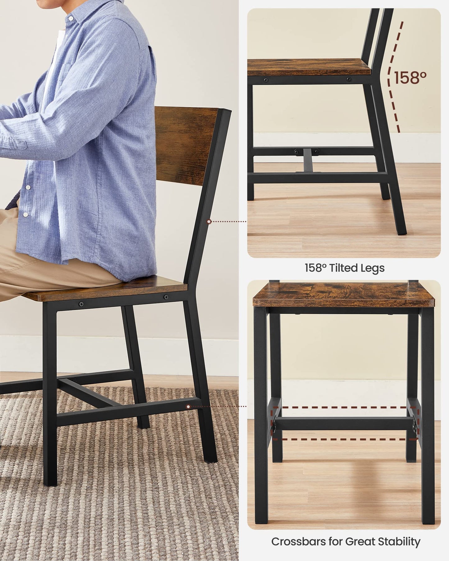 Rustic Wood Chairs with Metal Steel Frame